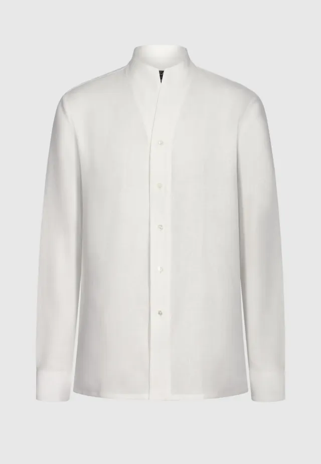 Pierre Talamon chemise lin blanc col montant droite