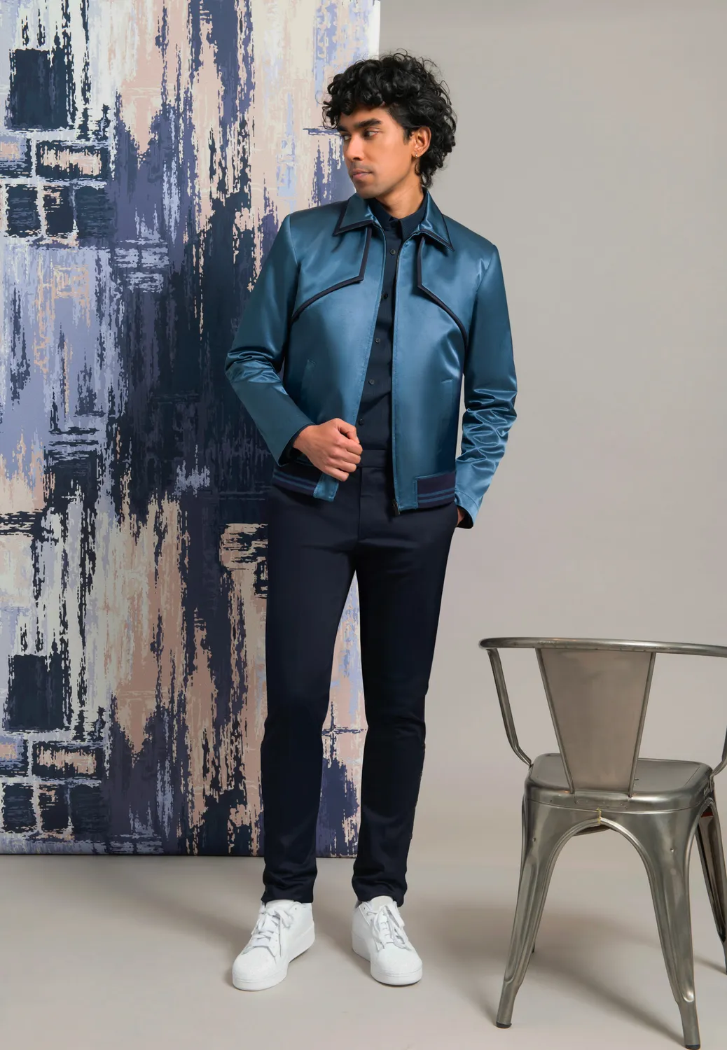Pierre Talamon Bombers blouson bleu coupe droite