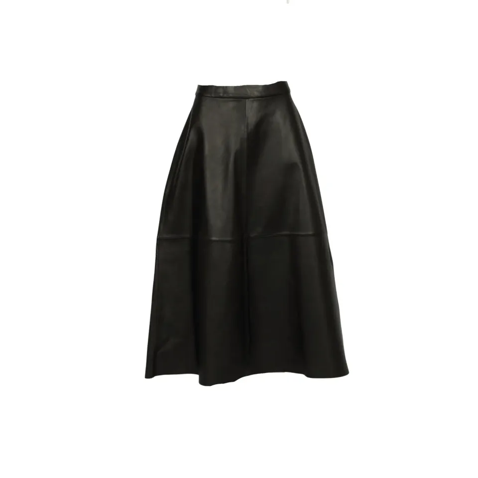Oakwood Manha jupe longue cuir noir évasée