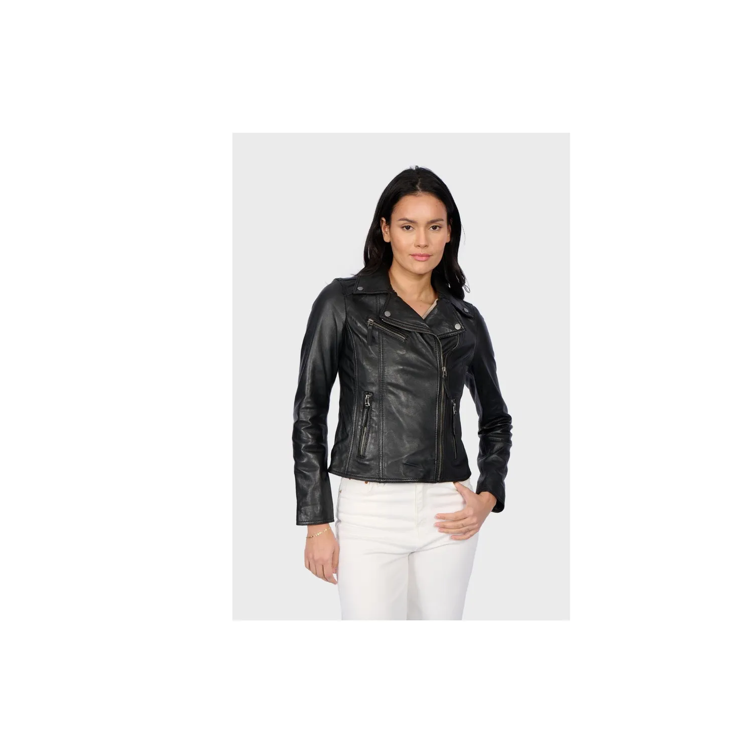 Oakwood Clips 64624 blouson cuir noir asymétrique