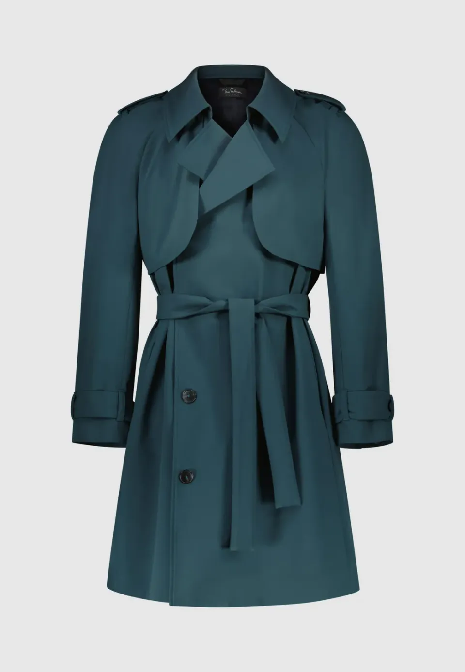 Pierre Talamon trench bleu paon coupe droite
