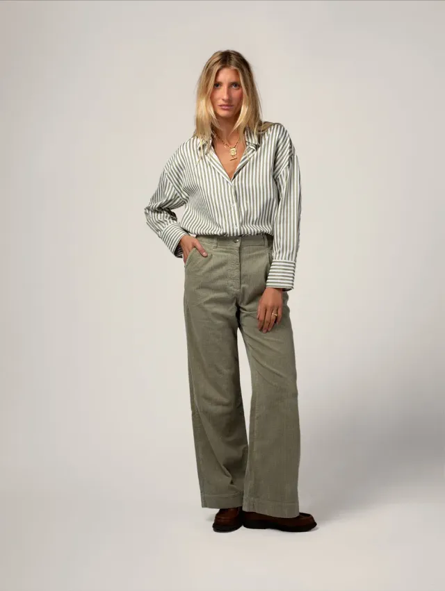 Cotelé Paris Pince pantalon velours sauge coton bio