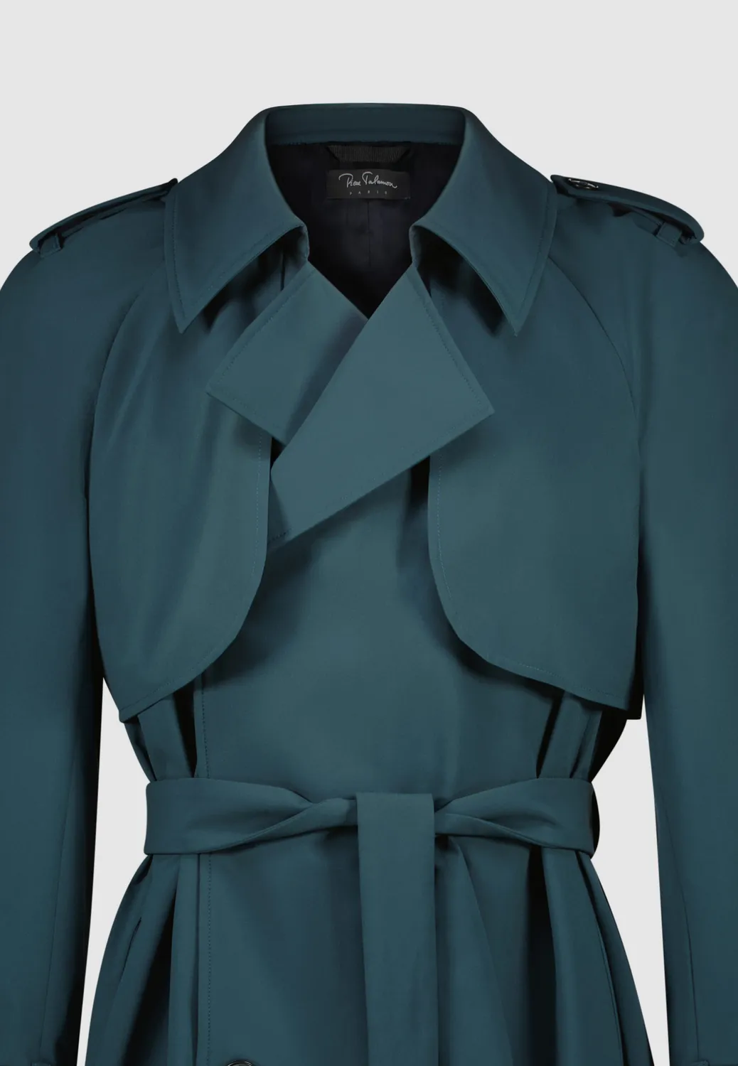 Pierre Talamon trench bleu paon coupe droite