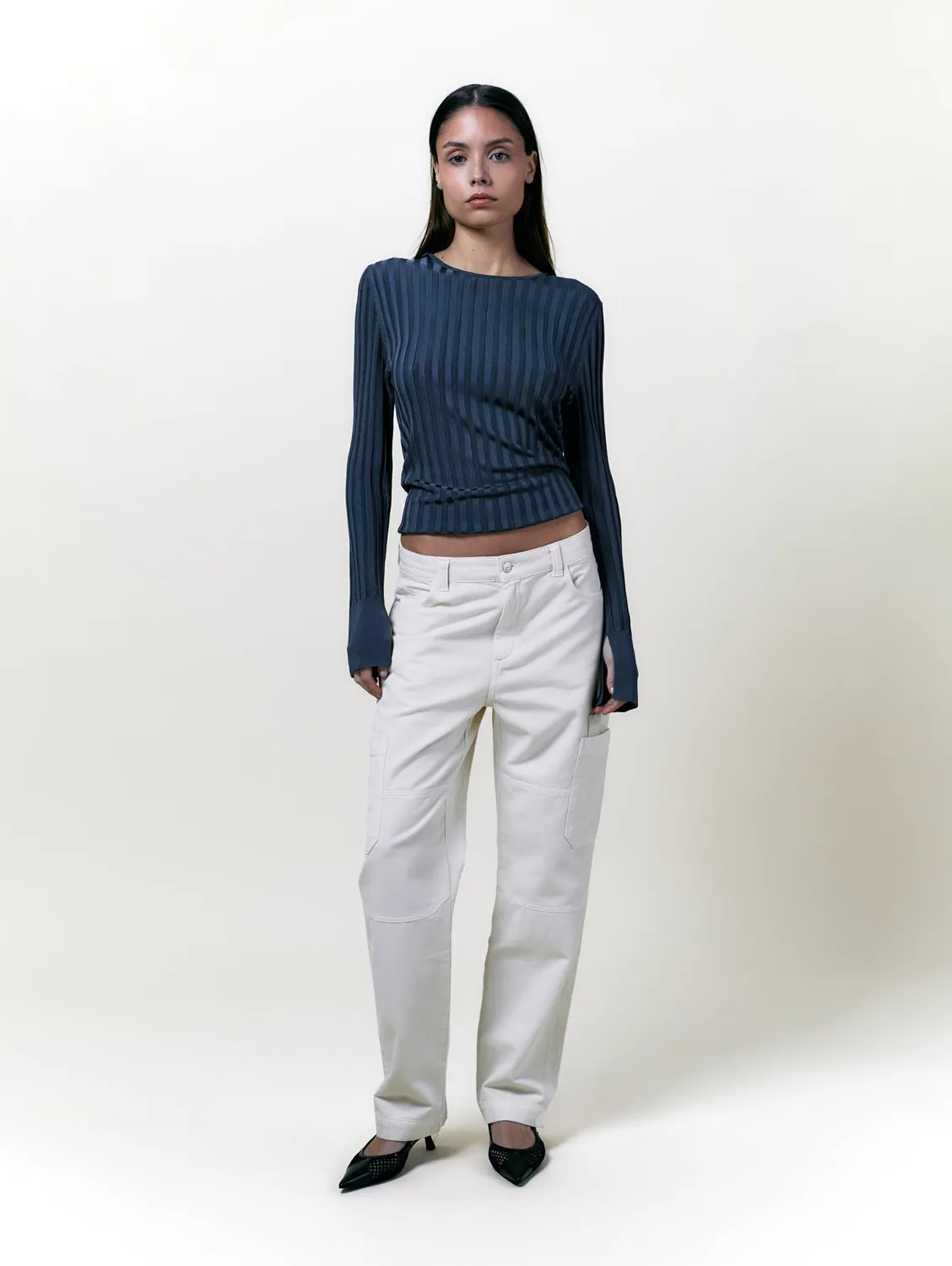 Cotelé Paris pantalon cargo toile écru unisexe 32-44