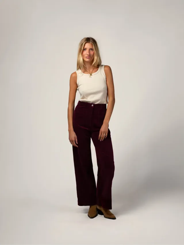 Cotelé Paris Pantalon Jane prune velours