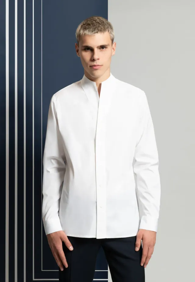 Pierre Talamon chemise blanche col montant coton