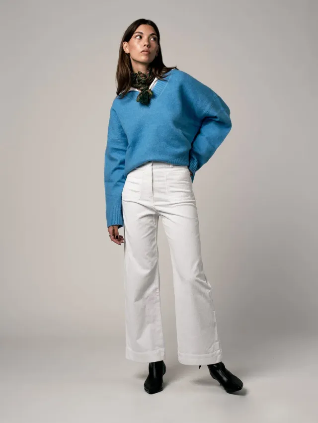 Cotelé Paris Pantalon Jane Écru velours bio coupe droite