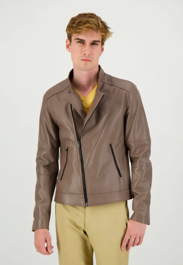 Pierre Talamon Perfecto blouson cuir taupe