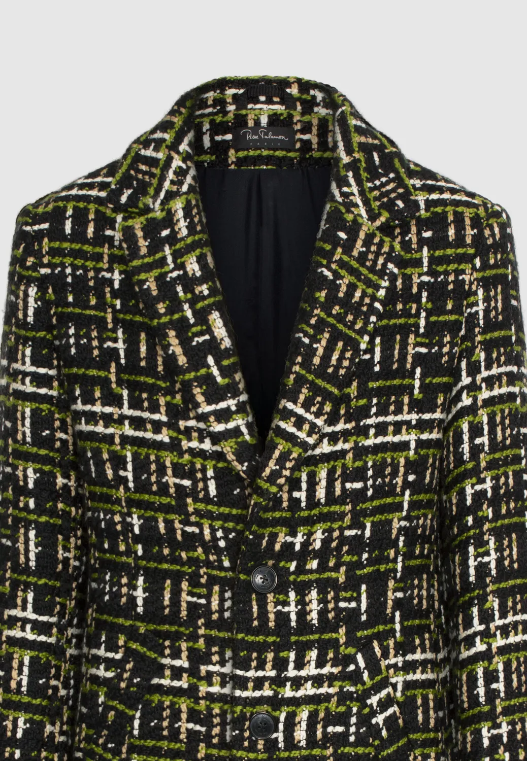 Pierre Talamon tweed manteau laine noir vert beige