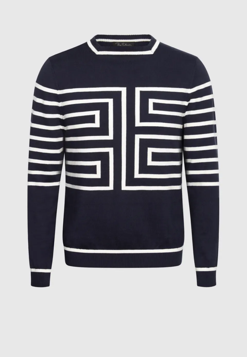 Pierre Talamon pull jersey graphique marine ivoire