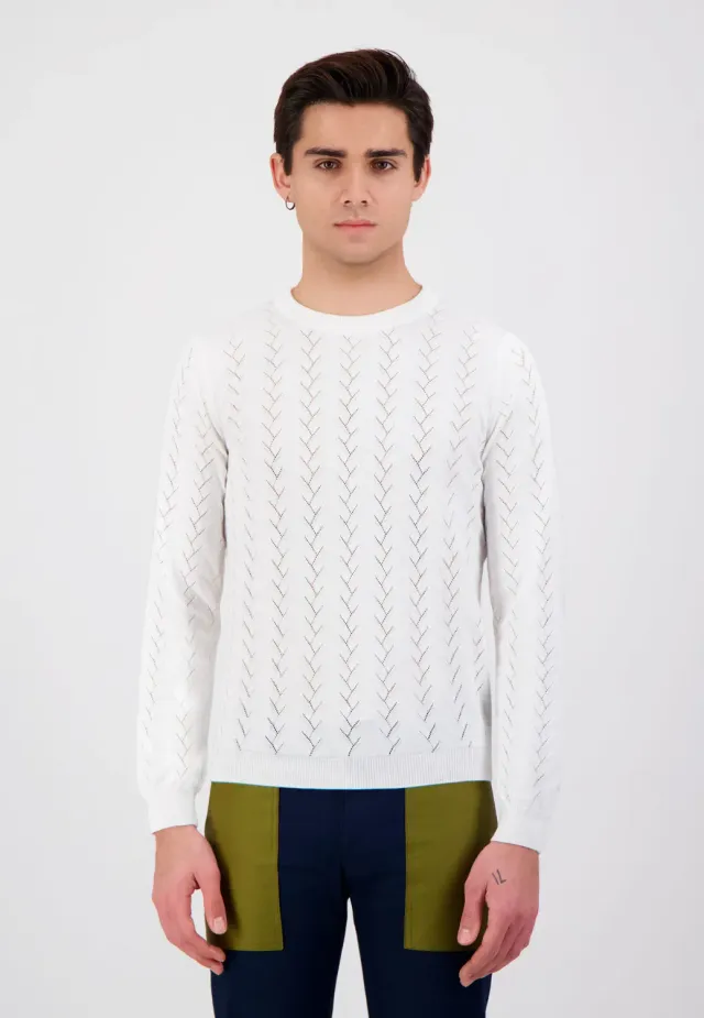 Pierre Talamon Braid pull blanc maille ajourée