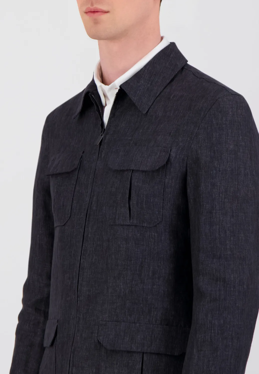 Pierre Talamon Sahara veste lin gris coupe droite