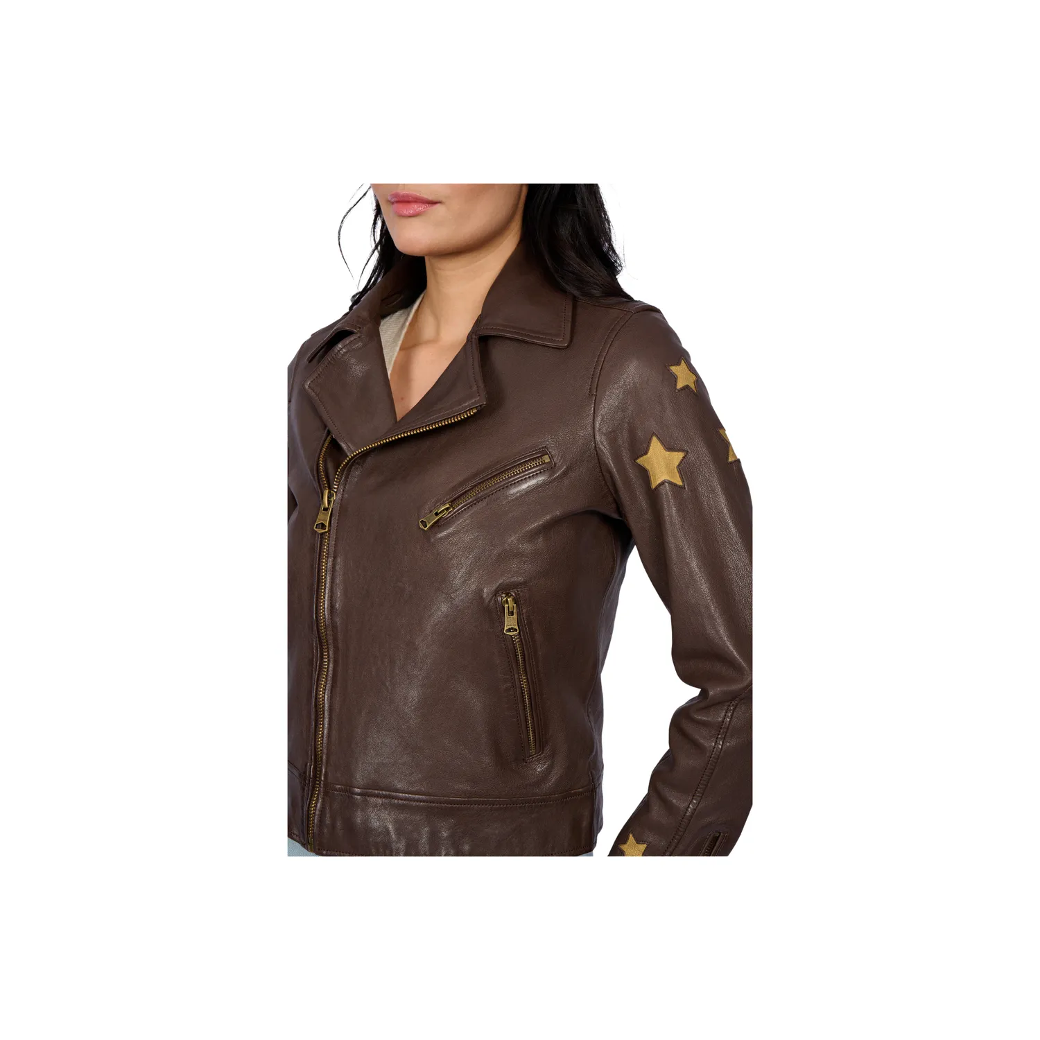Oakwood Ed 65158 blouson cuir asymétrique choco étoiles