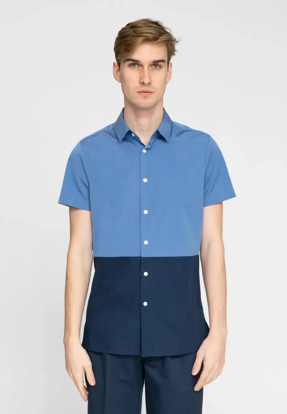 Pierre Talamon chemise manches courtes bicolore