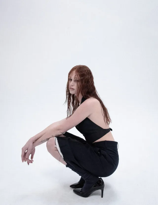 PAOLO LEDUC Wet Dreams gilet tailleur laine rayée bleue