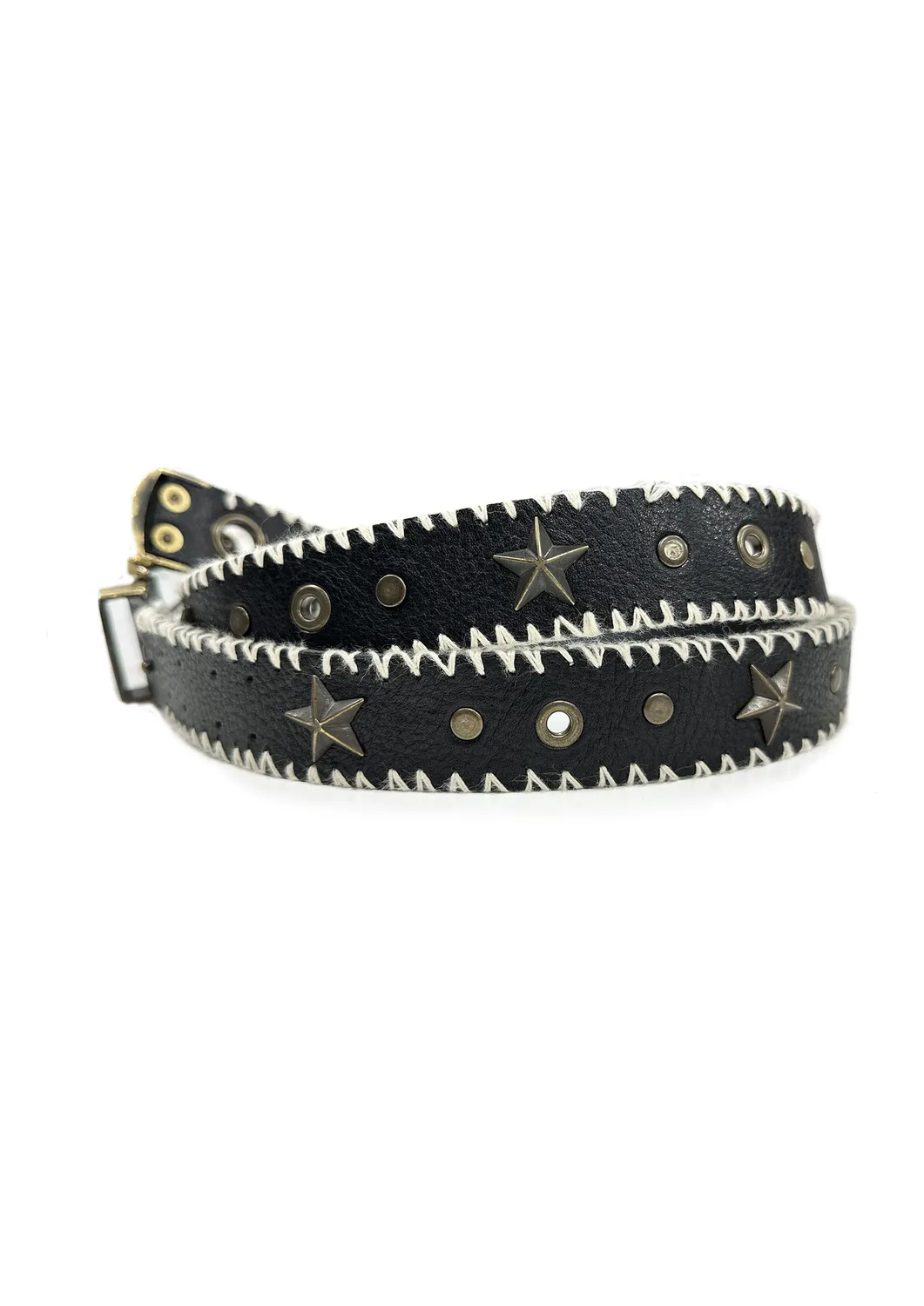 Paolo Leduc ceinture cuir noir cloutée dorée