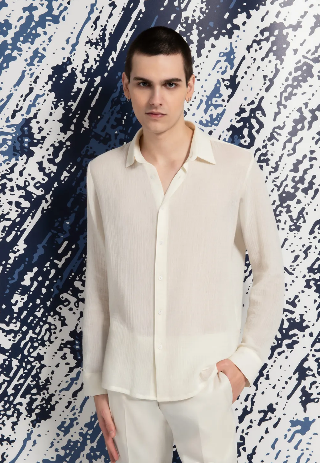 Pierre Talamon gaze coton chemise ivoire légère