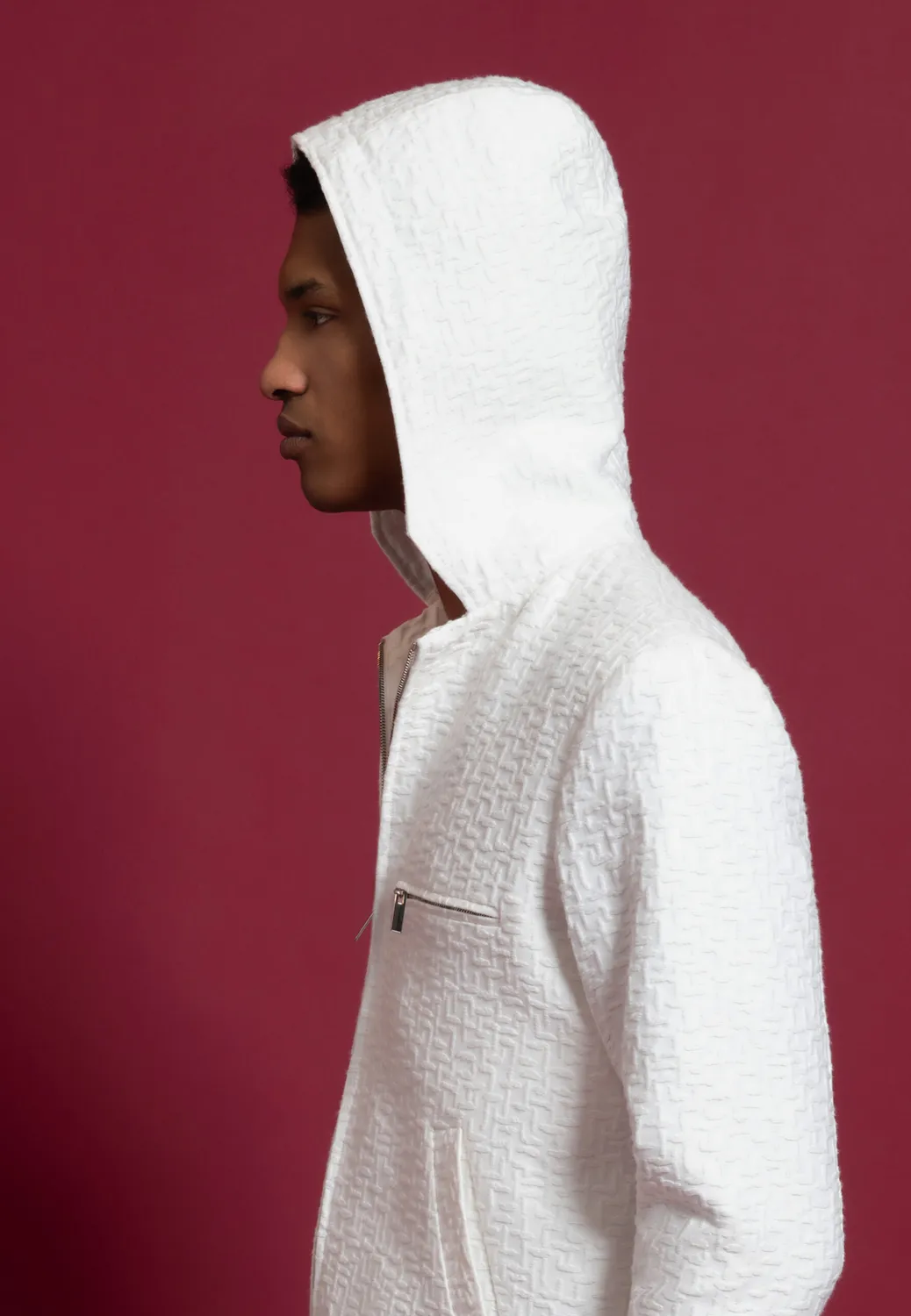Pierre Talamon blouson jacquard blanc à capuche coton