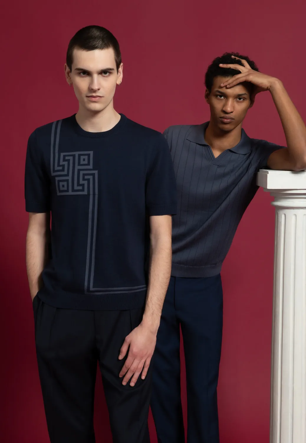 Pierre Talamon Derby polo bleu gris coton