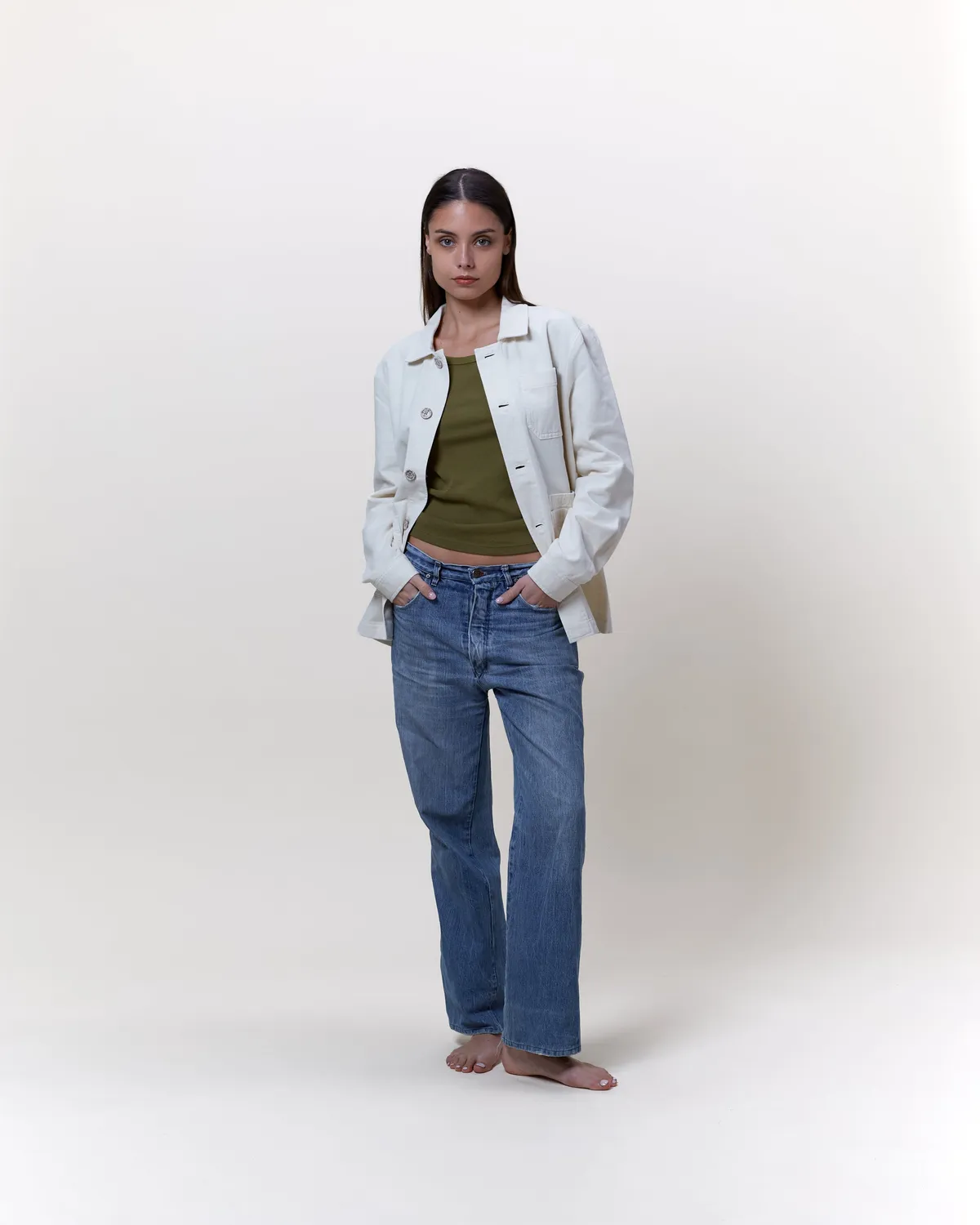 Cotelé Paris Worker veste écru toile upcyclée