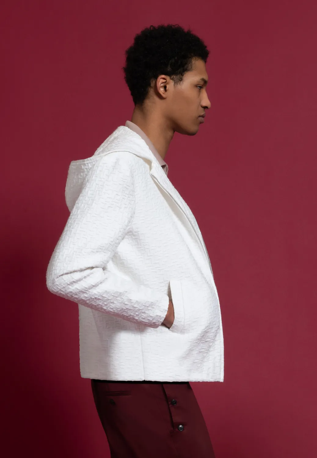 Pierre Talamon blouson jacquard blanc à capuche coton