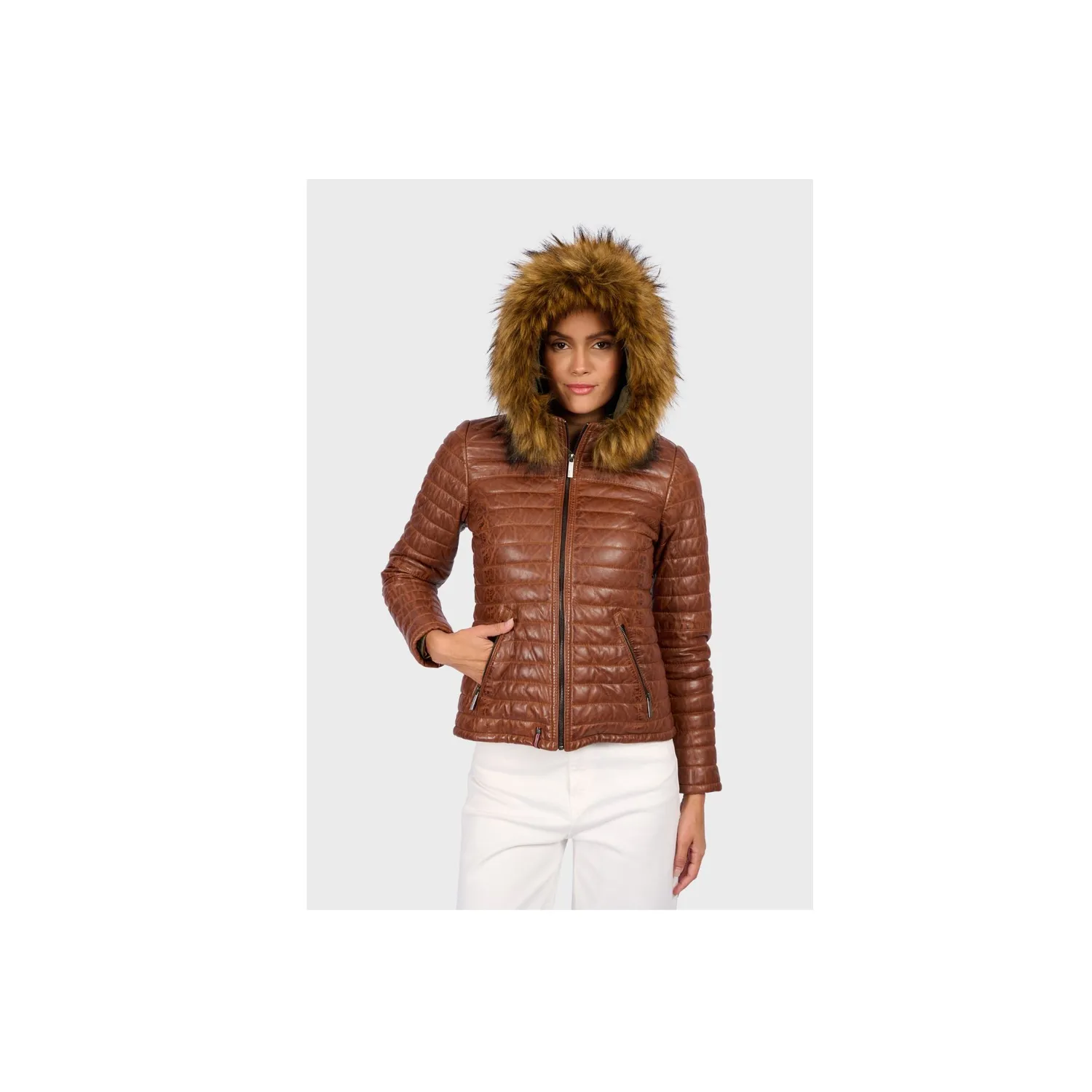 Oakwood Mandy 64911 doudoune cognac cuir capuche