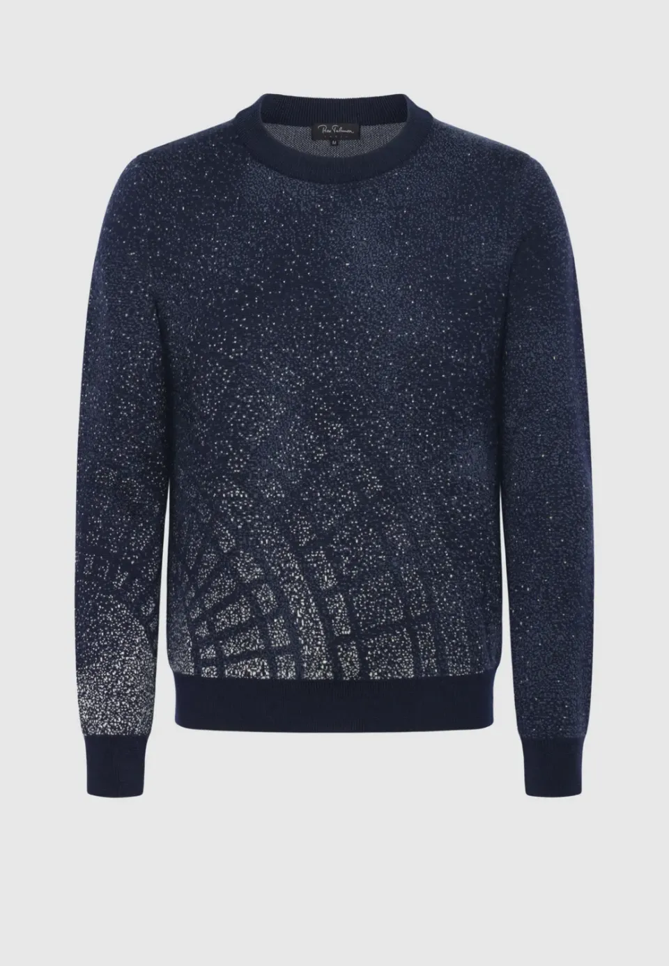 Pierre Talamon Jacquard Motif Neige Pull Marine Laine