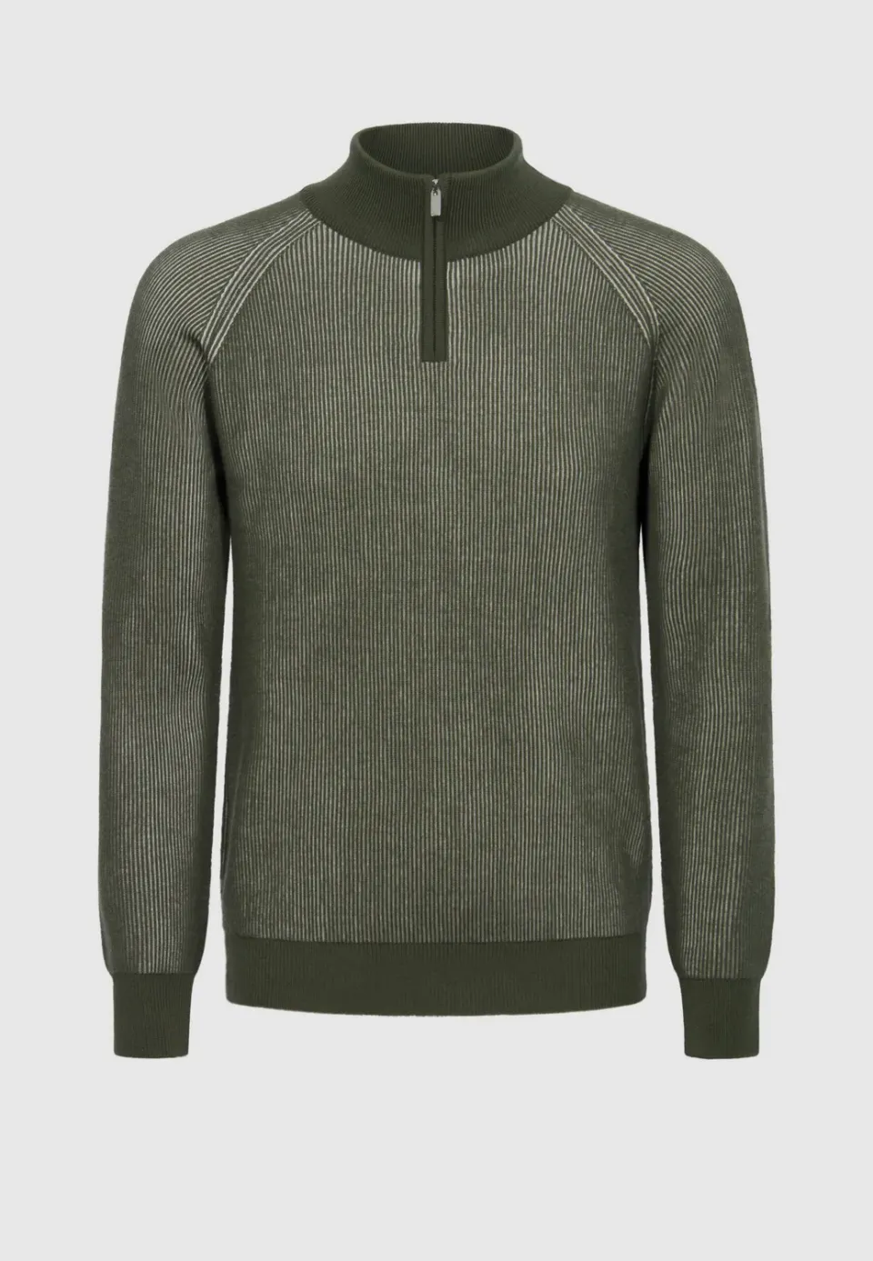 Pierre Talamon col zippé bicolore pull kaki blanc laine