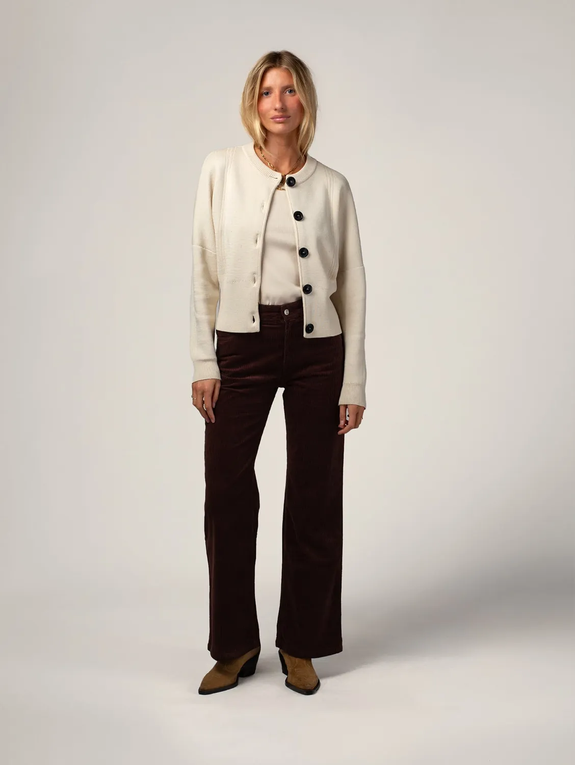 Cotelé Paris pantalon Flare chocolat femme velours bio