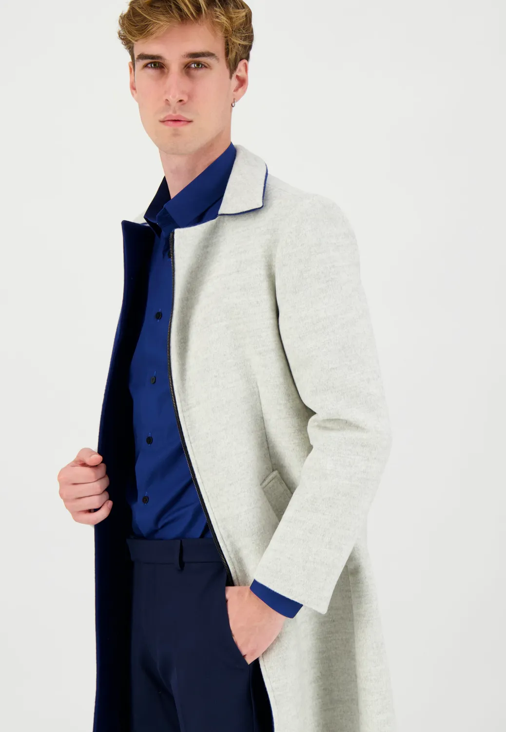 Pierre Talamon asymétrique gris et bleu manteau