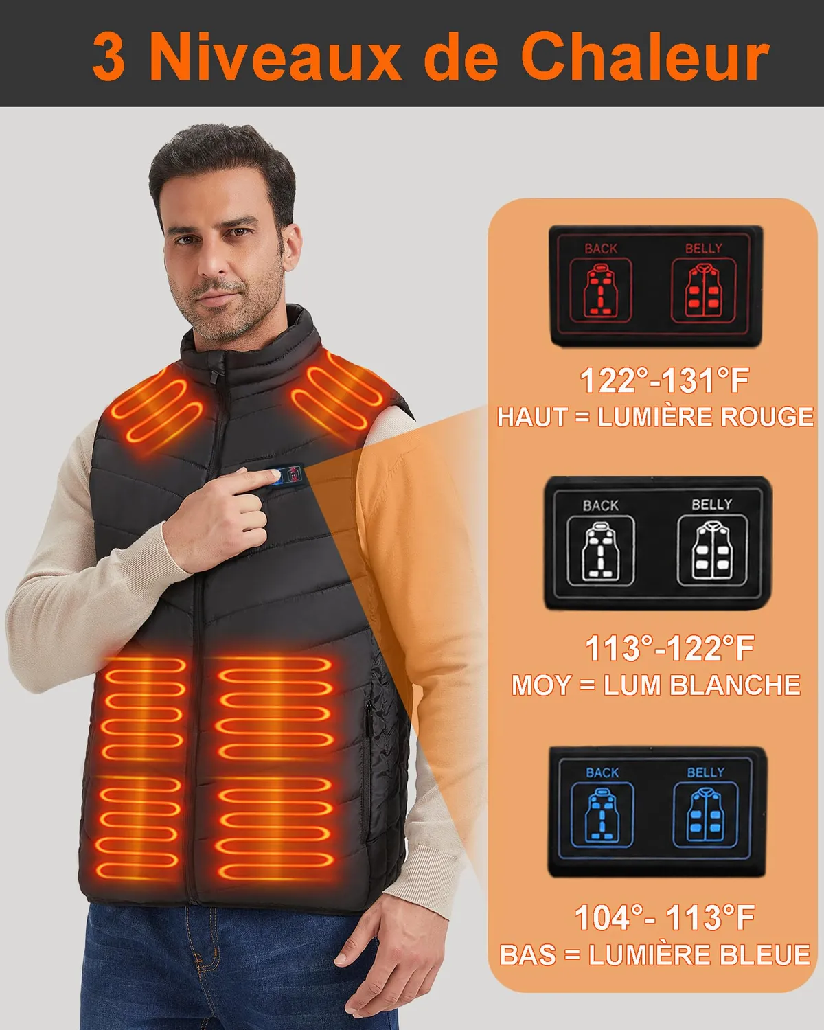 Vapesoon gilet chauffant 15 zones taille XL noir