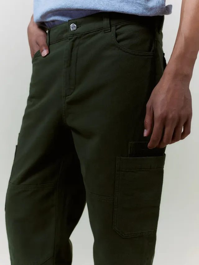 Cotelé Paris Pantalon Cargo Toile olive coton bio