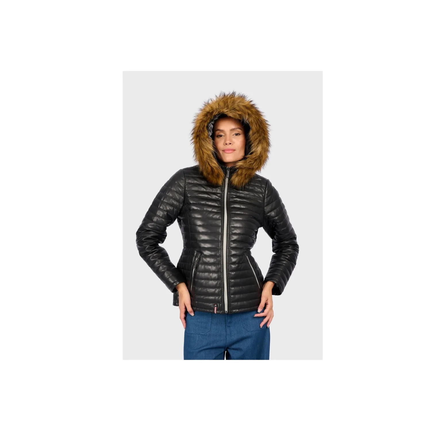 Oakwood Mandy 64911 doudoune cuir noir capuche fourrure