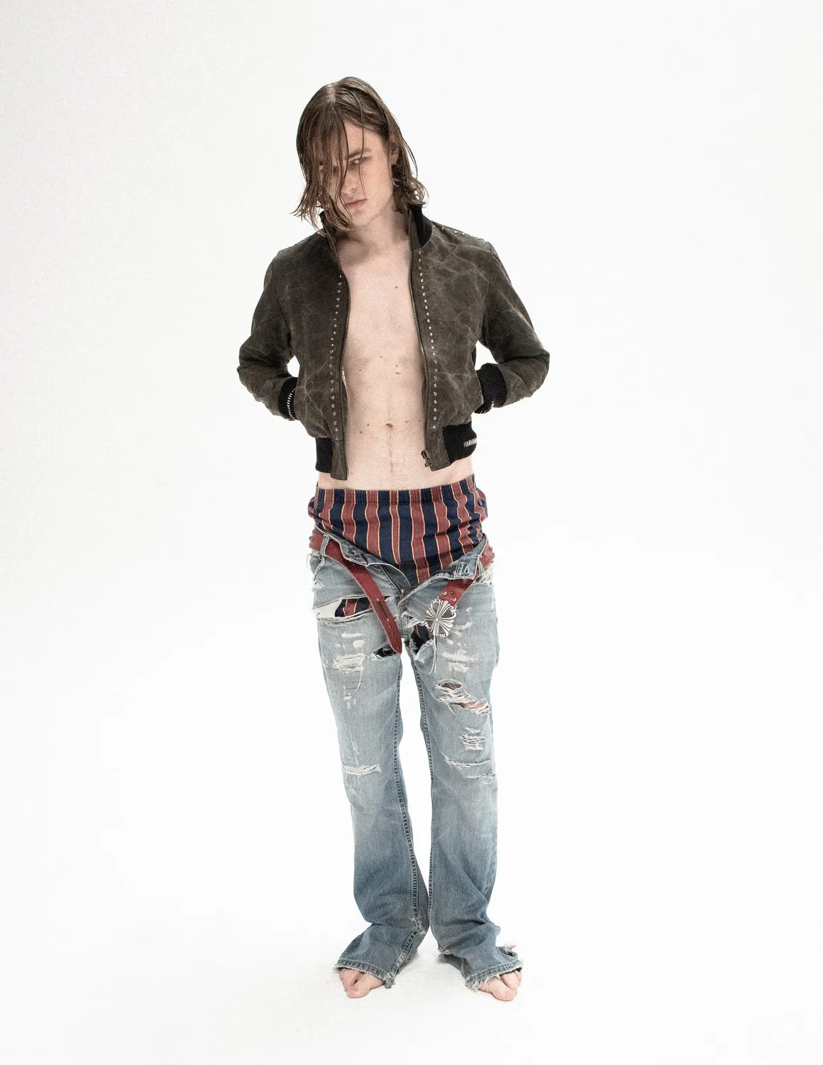 PAOLO LEDUC Crotch Rocket bomber coton marbré rivets