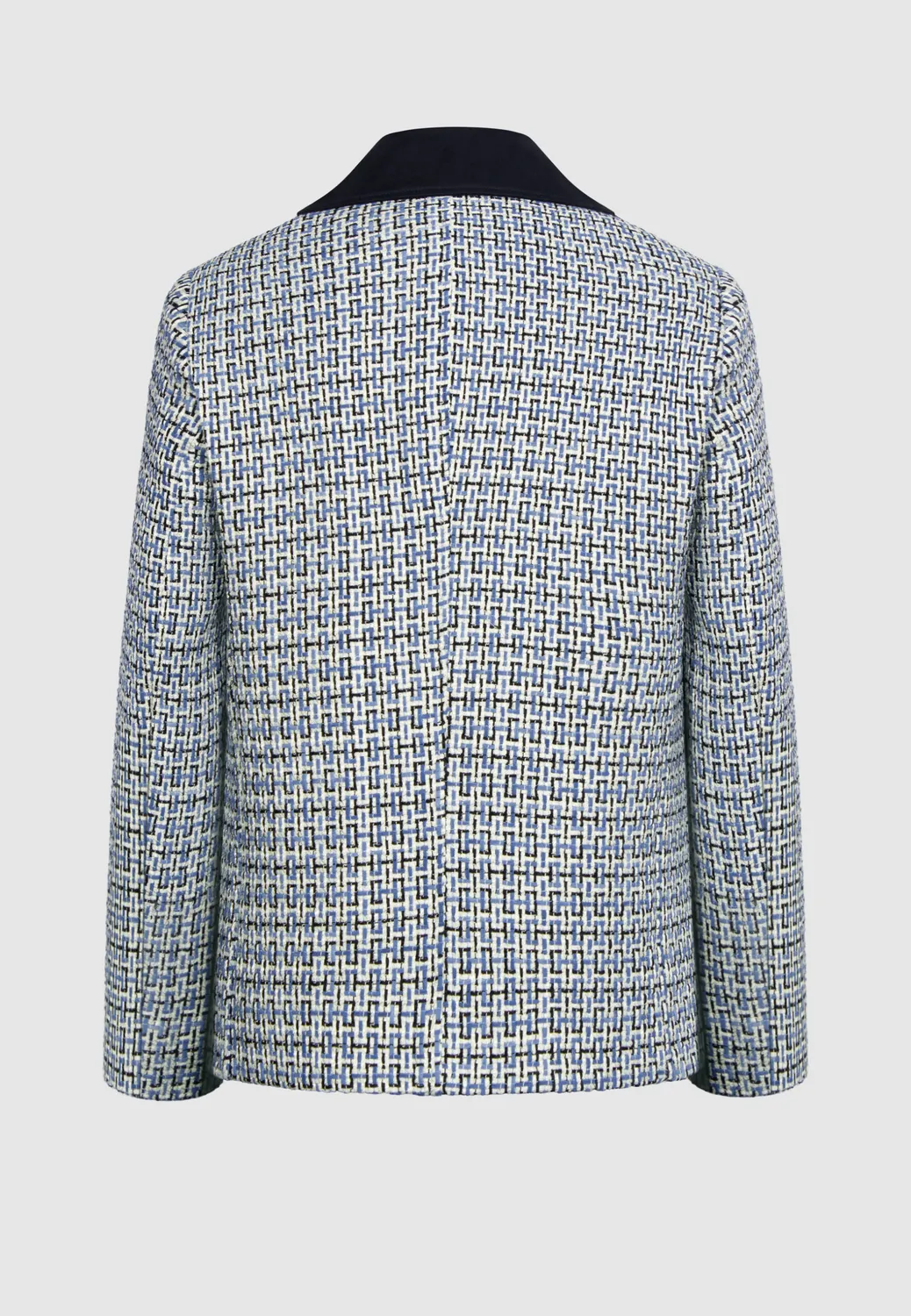 Pierre Talamon caban tissé blanc bleu marine croisé tweed
