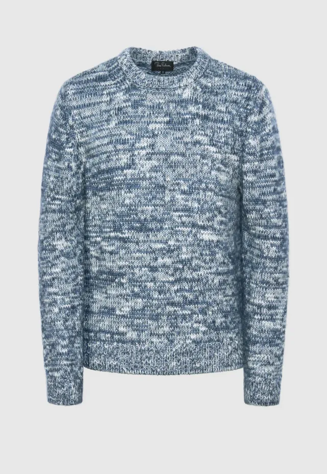 Pierre Talamon pull laine épaisse bleu blanc chiné