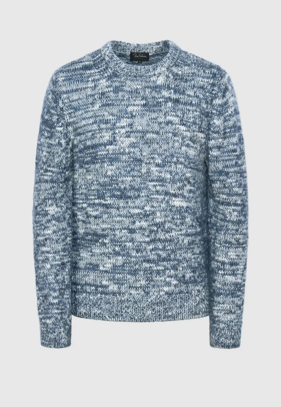 Pierre Talamon pull laine épaisse bleu blanc chiné