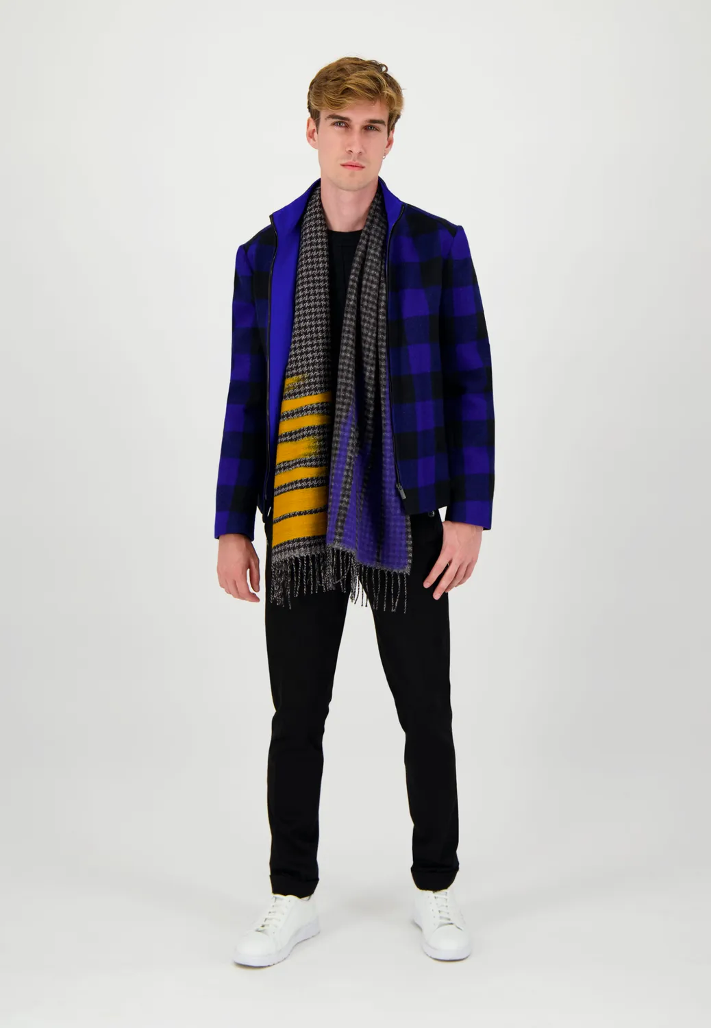 Pierre Talamon blouson à carreaux bleu et noir