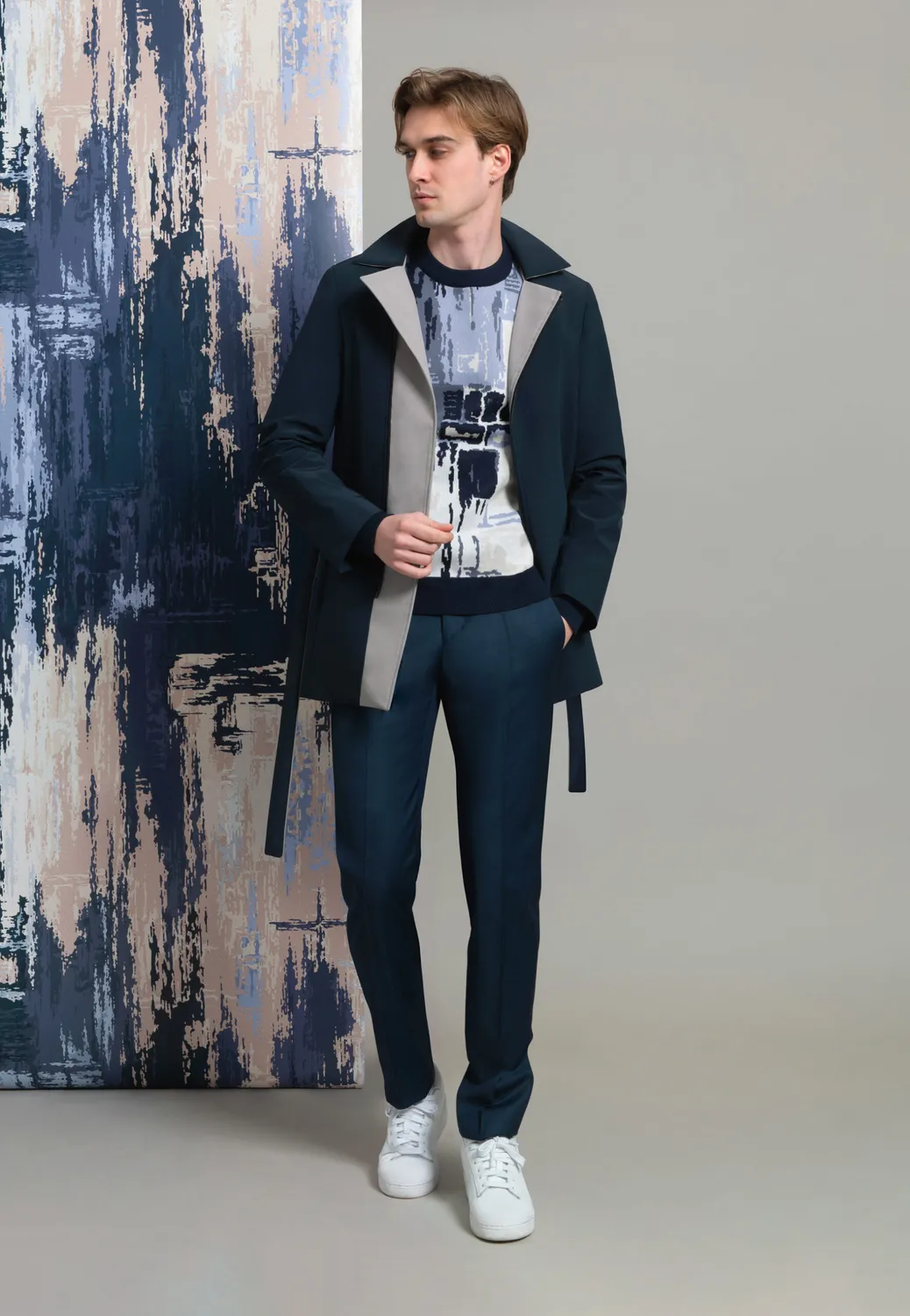 Pierre Talamon Kerin trench bleu gris droit