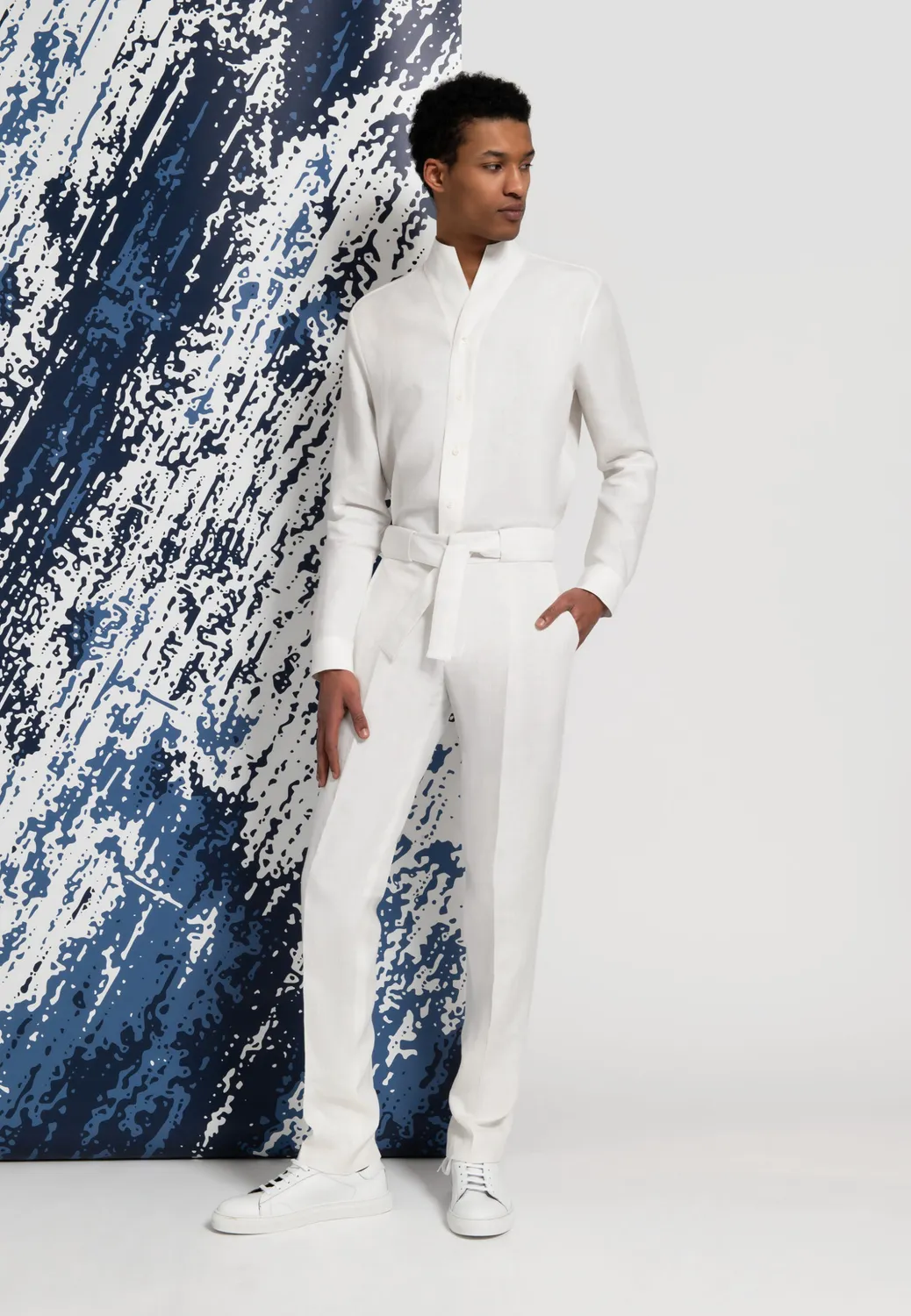 Pierre Talamon chemise lin blanc col montant droite