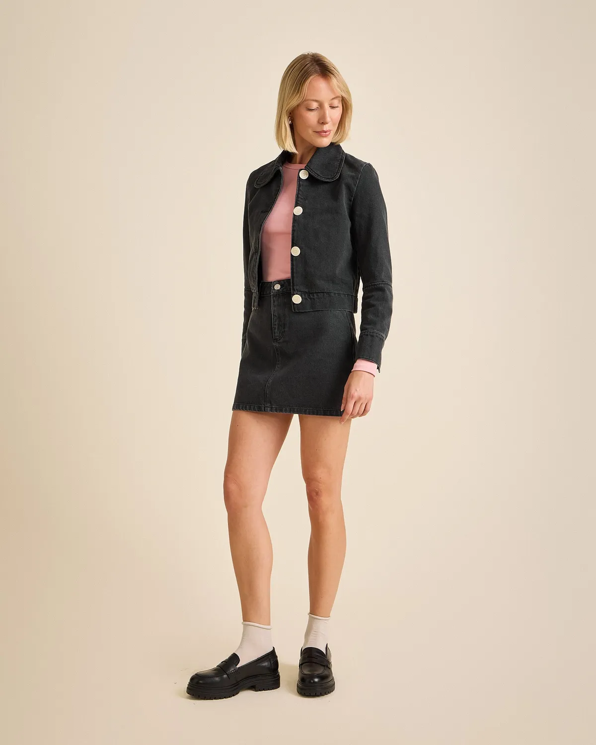 Cotelé Paris Daisy veste jean anthracite denim