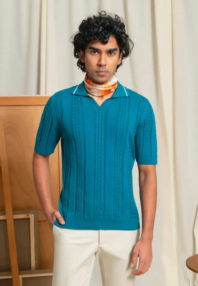 Pierre Talamon polo tors turquoise coton manches courtes