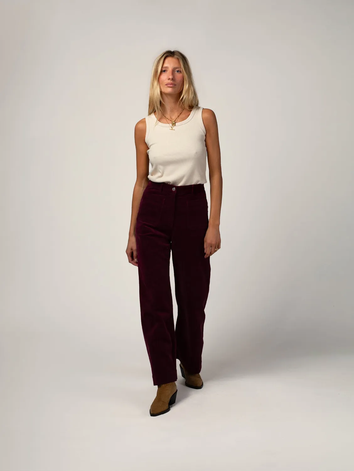 Cotelé Paris Pantalon Jane prune velours