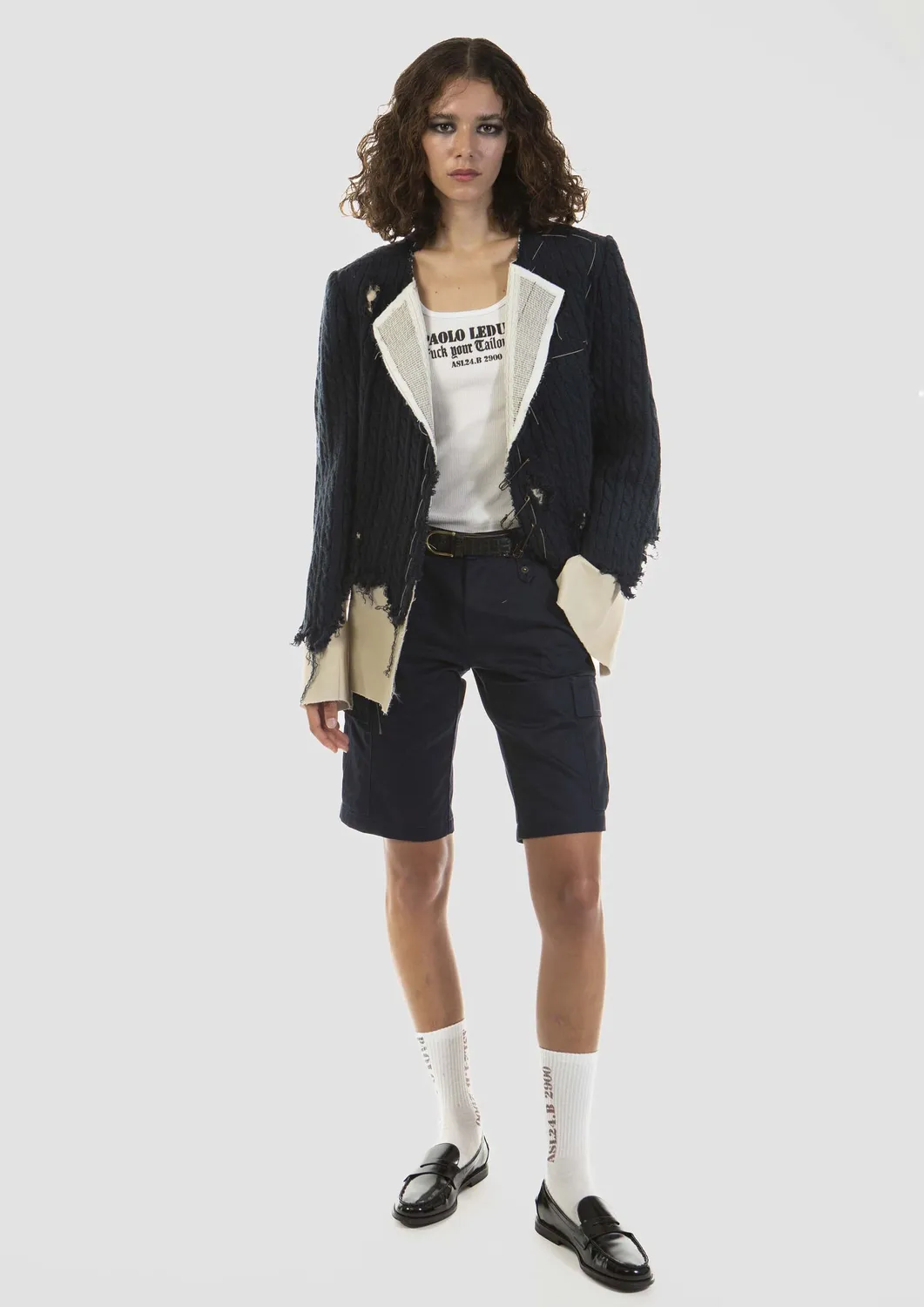 Paolo Leduc Cross-bred Sweater Blazer trompe-l'œil crème