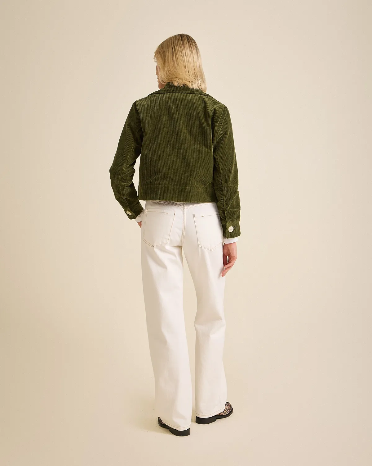 Cotelé Paris Daisy veste femme vert olive velours