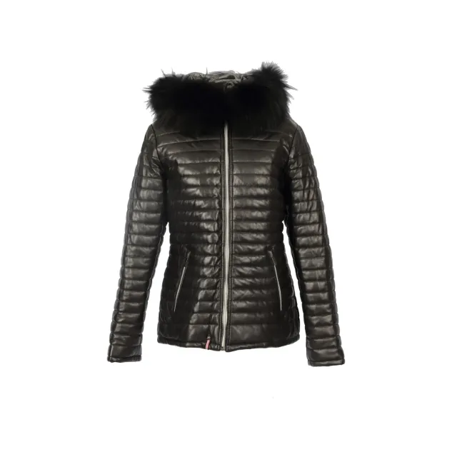 Oakwood Mandy 64911 doudoune cuir noir capuche fourrure