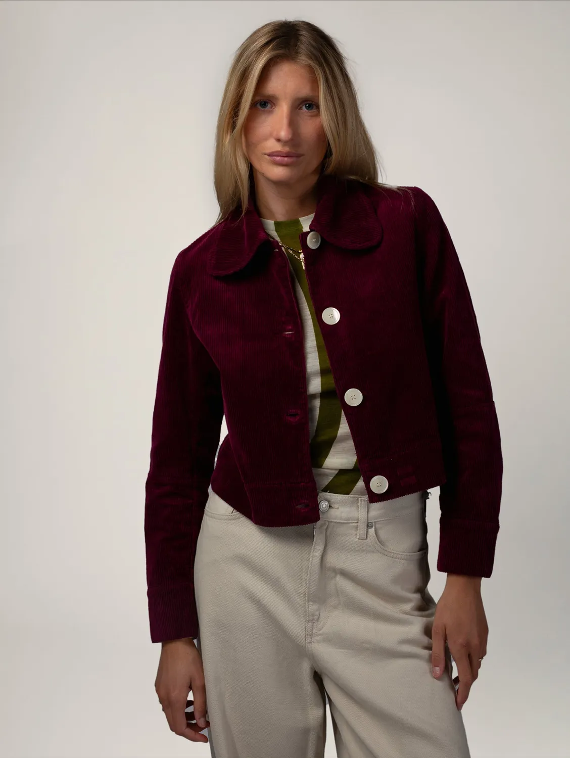 Cotelé Paris Pince pantalon droit prune velours