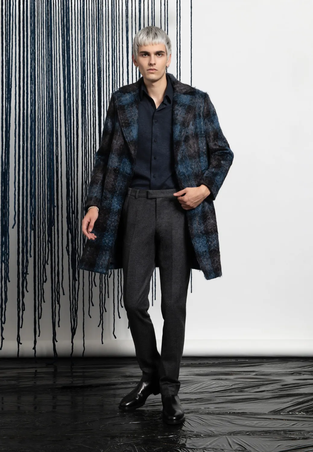 Pierre Talamon manteau croisé mohair bleu marine