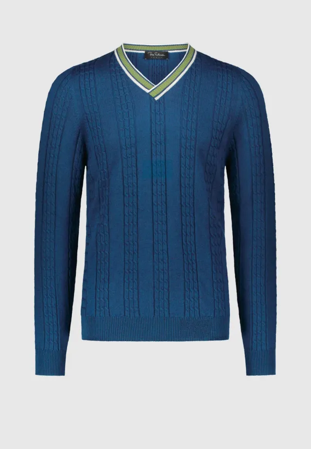 Pierre Talamon Torsadé pull bleu maille hiver