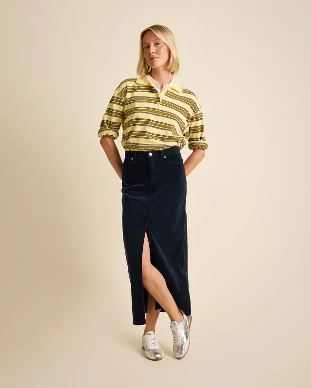 Cotelé Paris Jupe Frida navy midi fendue droite
